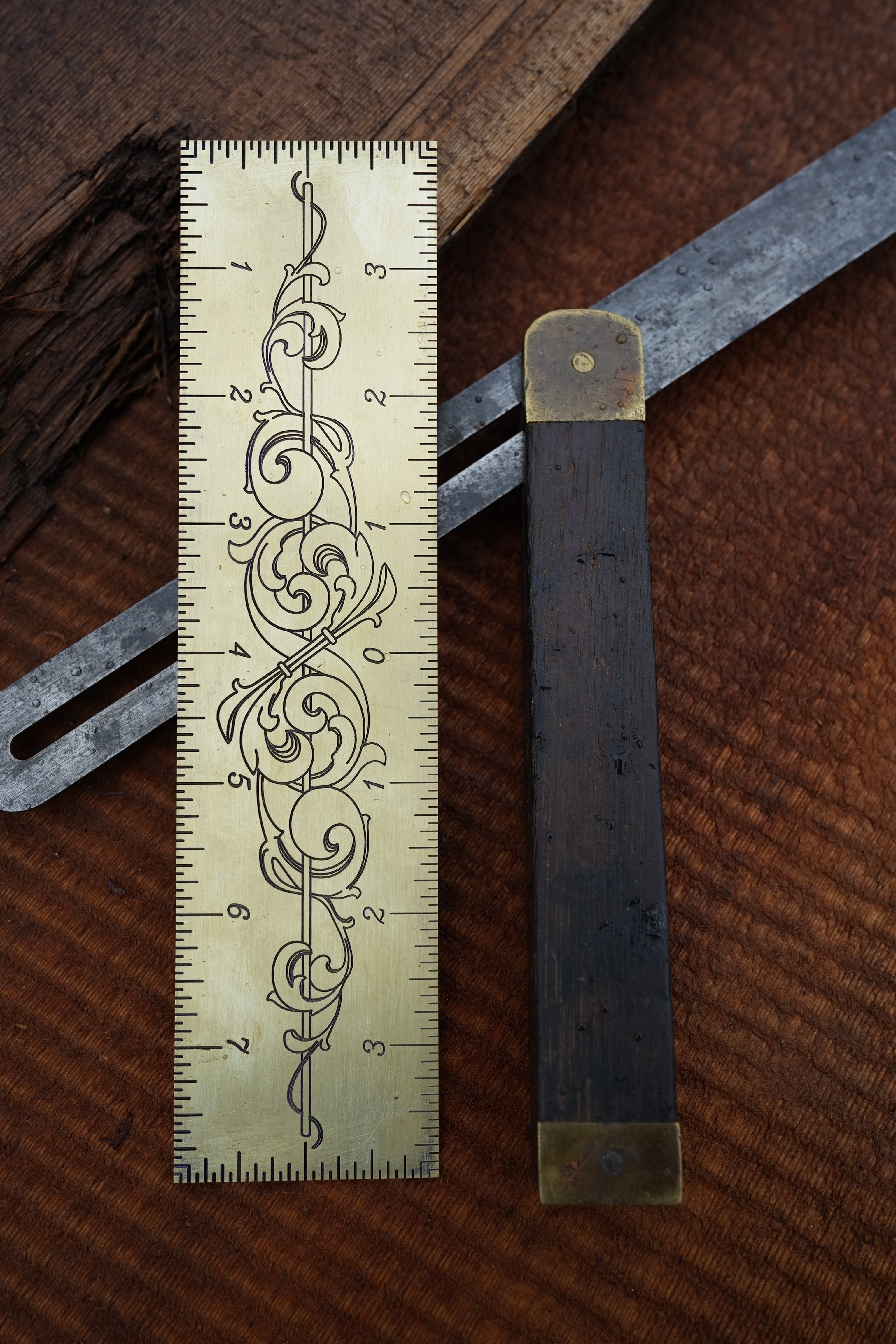 8" Brass Bevel Board, Ruler and Centerfinder