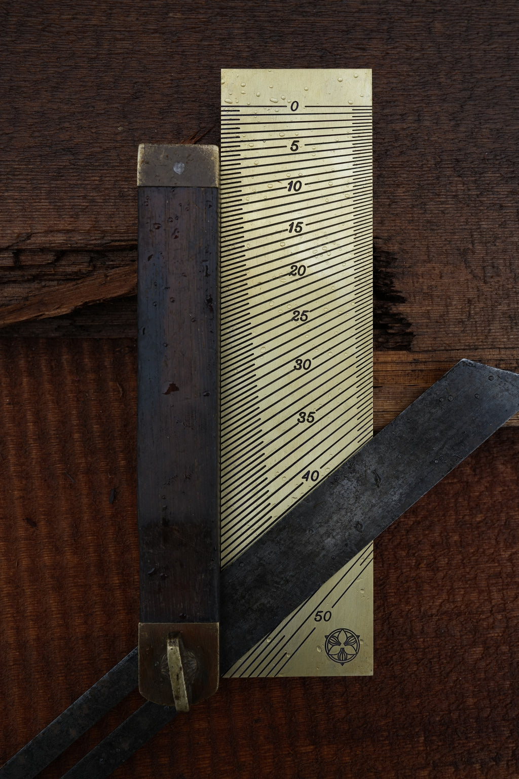 8" Brass Bevel Board, Ruler and Centerfinder